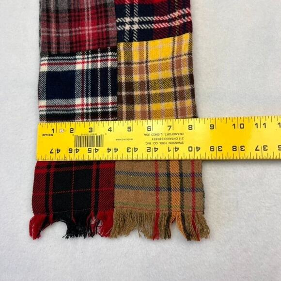 American Eagle Plaid Patchwork Scarf Neck Warmer Multicolor Wool Blend Fringe - Picture 6 of 10